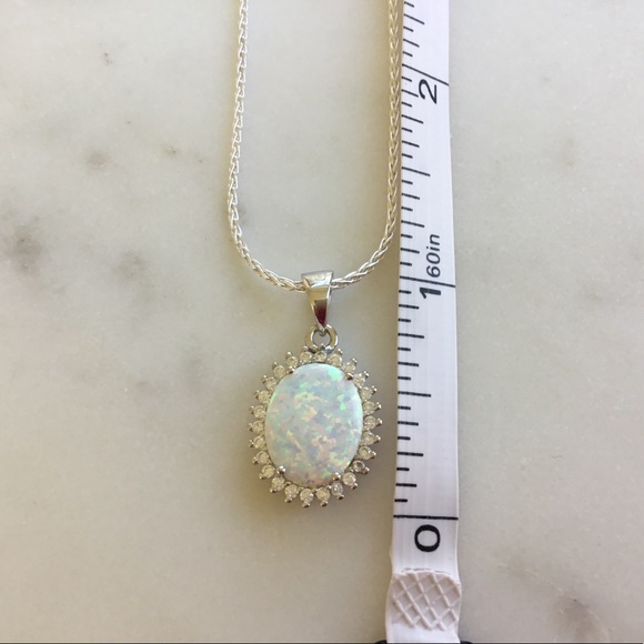 Sterling Silver White Lab Opal & Cz's Necklace - Picture 12 of 15